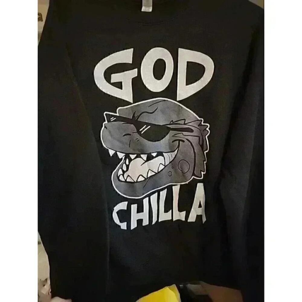 GODZILLA GOD-CHILLA SUNGLASSES FUNNY‎ Pullover Sz M *RARE* NWT Excellent CR3